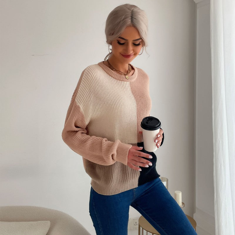 Autumn Winter Casual Shirt Color Long-Sleeved Loose Sweater Set Outside To Wear