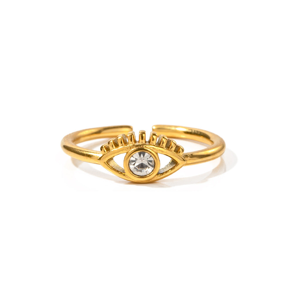5pcs Same Earrings 18K Gold Plated Stainless Steel Classic Jewelry Zircon Devil's Eye Ring Jewelry Women