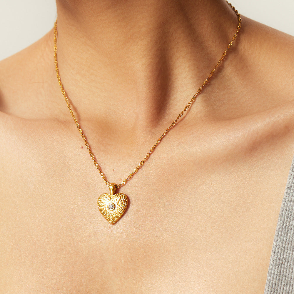 5pcs Geometry Texture Square Heart Titanium Steel Necklace 18K Gold Stainless Steel Zircon Heart Pendant Necklace