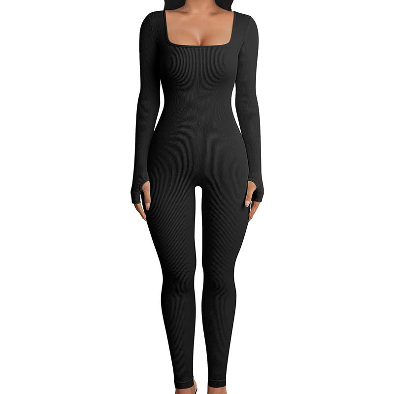 Autumn And Winter Thread Long One-Piece Yoga Wear Women's Quick Dry Running Fitness Sports One-Piece Long Sleeve Yoga Pants