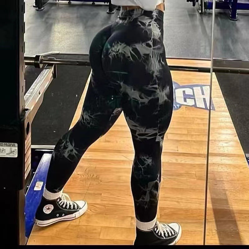 Tie Dye Sports Fitness Pants Women's High Waist Peach Butt Lift Seamless Outside Wearing Jacquard Running Fitness Yoga Pants Autumn And Winter