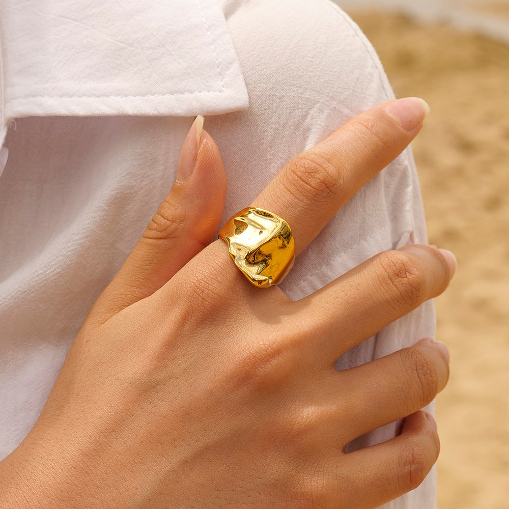 5pcs Small 18K Electric Gold-Plated Titanium Steel Ring Women's Fashion Hand Jewelry Double Wavy Diamond Ring