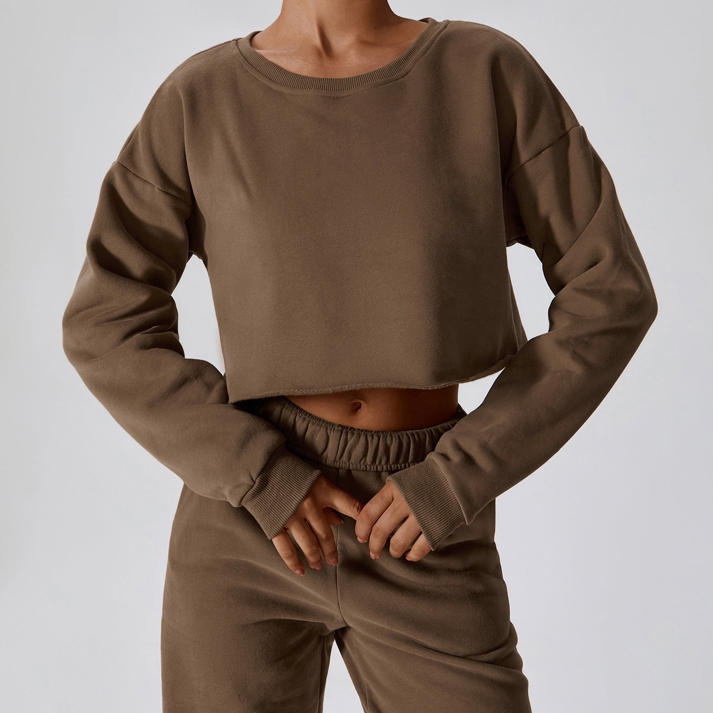 Warm Long Sleeve Hoodie T-Shirt Women Short Pullover Outdoor Fitness Smock Loose Casual Sportswear