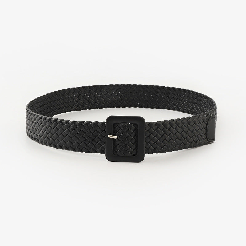 Pastoral Style Woven Wide Belt Fashion Candy Color Bag Buckle Decorated Dress Jeans Belt Women