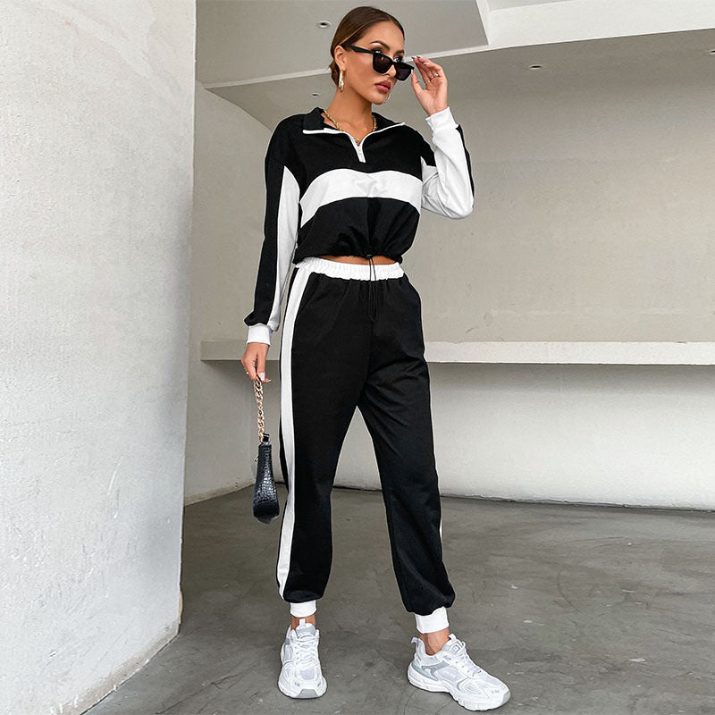 New Splicing Stand Collar Hoodie Leisure Suit Two-Piece Fashion