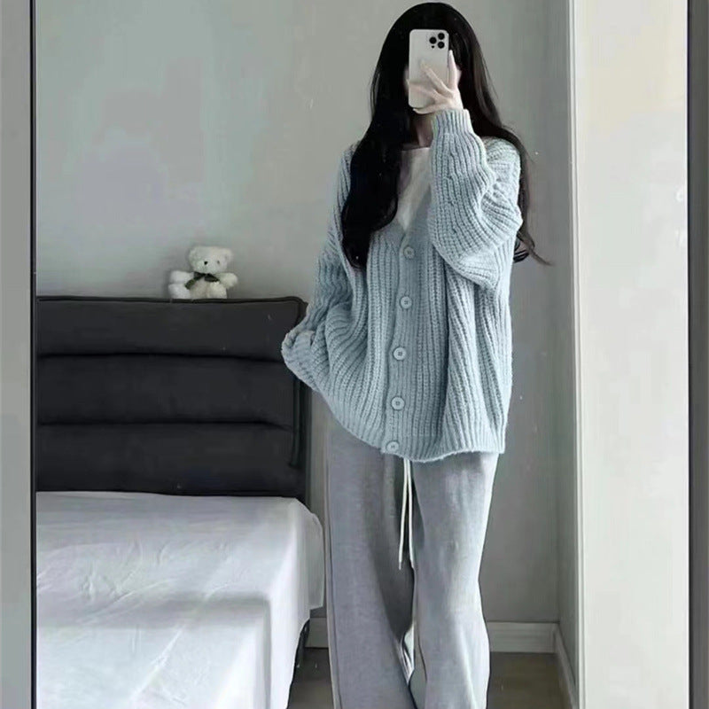 Autumn And Winter New Loose Thick Thin Knit Cardigan Women Thick Needle Large Size Women's Long Sleeve Soft Waxy Sweater Women's Coat