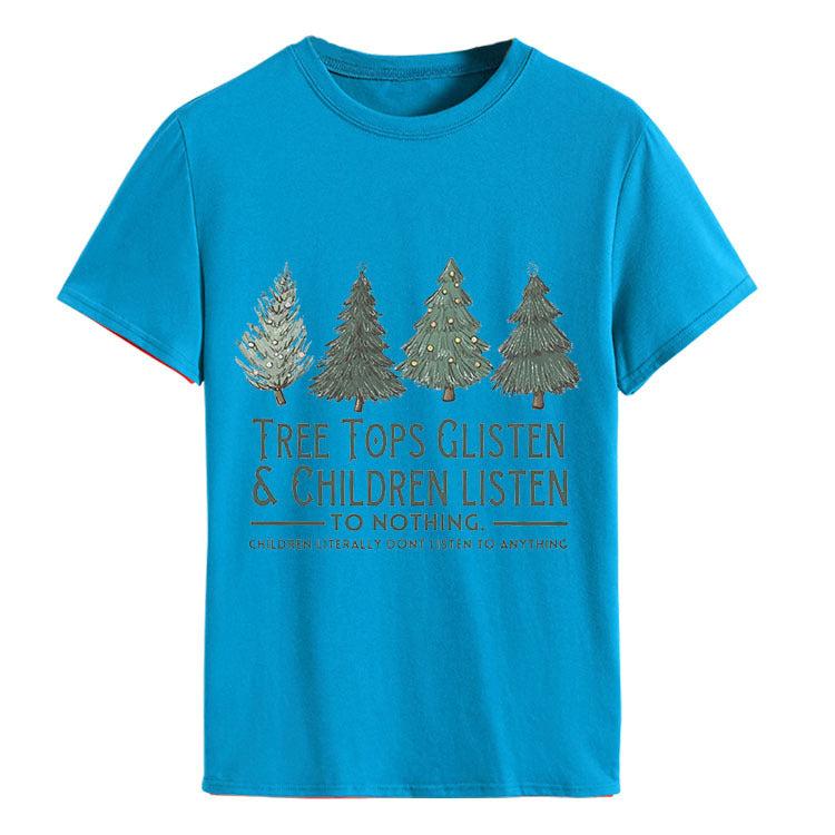 Tree Tops Round Neck Fashion Letter Top Women's T-Shirt Loose Short Sleeves