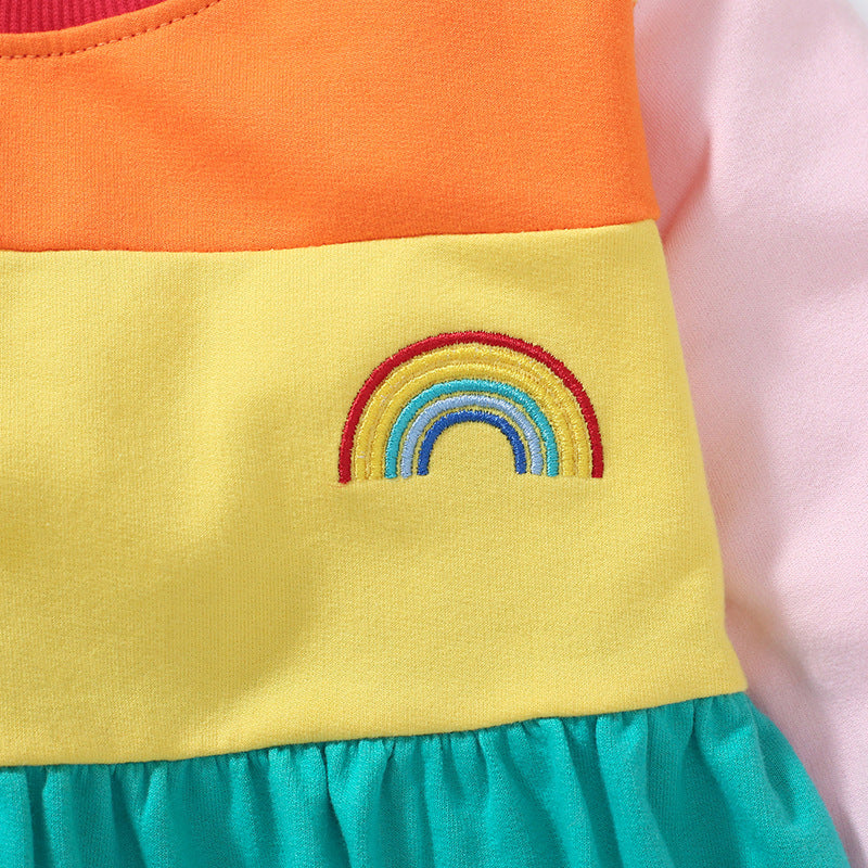 Girls' Hoodie Autumn Cotton Children's Dress Color Matching Girls' Dress