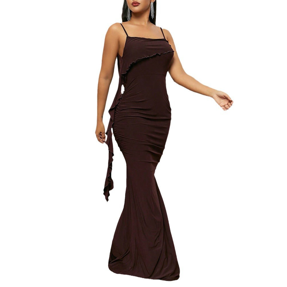 Spring And Summer Thin Women's Fashion Temperament Dress Fringe Retraction Backless Slimming Halter Dress
