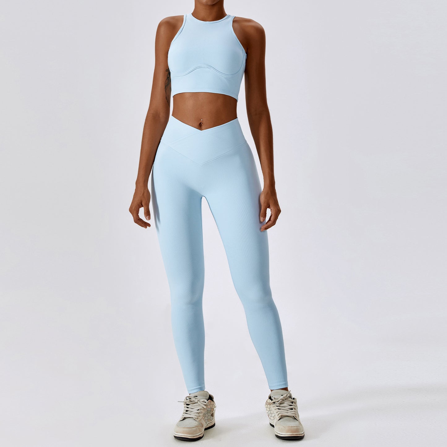 Zectron Thread Abdominal High Waist Beauty Back Yoga Set Quick Dry Gathering Hip Lift Tight Fitness Sports Set