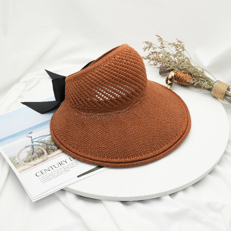 New Summer Hats Women's Sun Hat Empty Straw Hat Large Eaves Bow Foldable Beach Hat Sun Block Hat