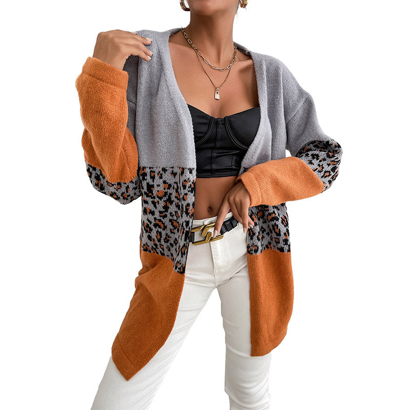 Autumn and Winter New Fashion Women's Leopard Print Long-Sleeved Cardigan