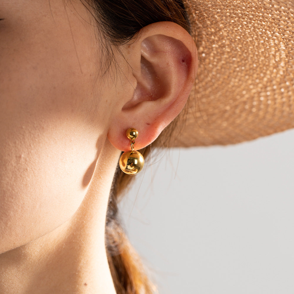 5pcs Stylish All-In-One Earrings 16K Gold Stainless Steel Ball Pendant Earrings Long Temperament Earrings
