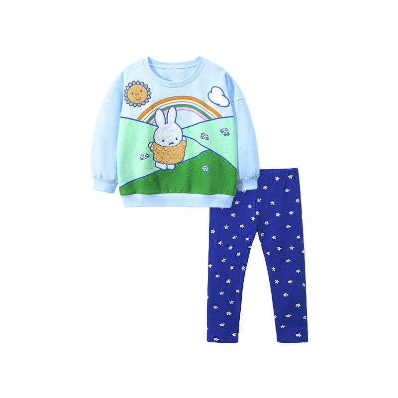 Girls Hoodie Long Sleeve Set Autumn Children's Cotton Set In The Little Child Pants Set