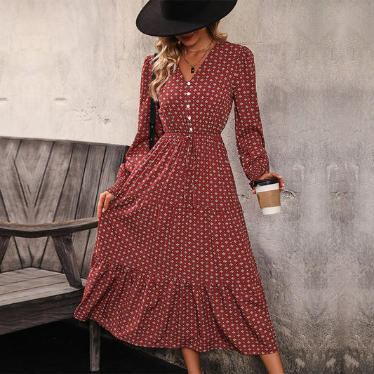 New Fashion Women Long-Sleeved Printed Autumn Dress