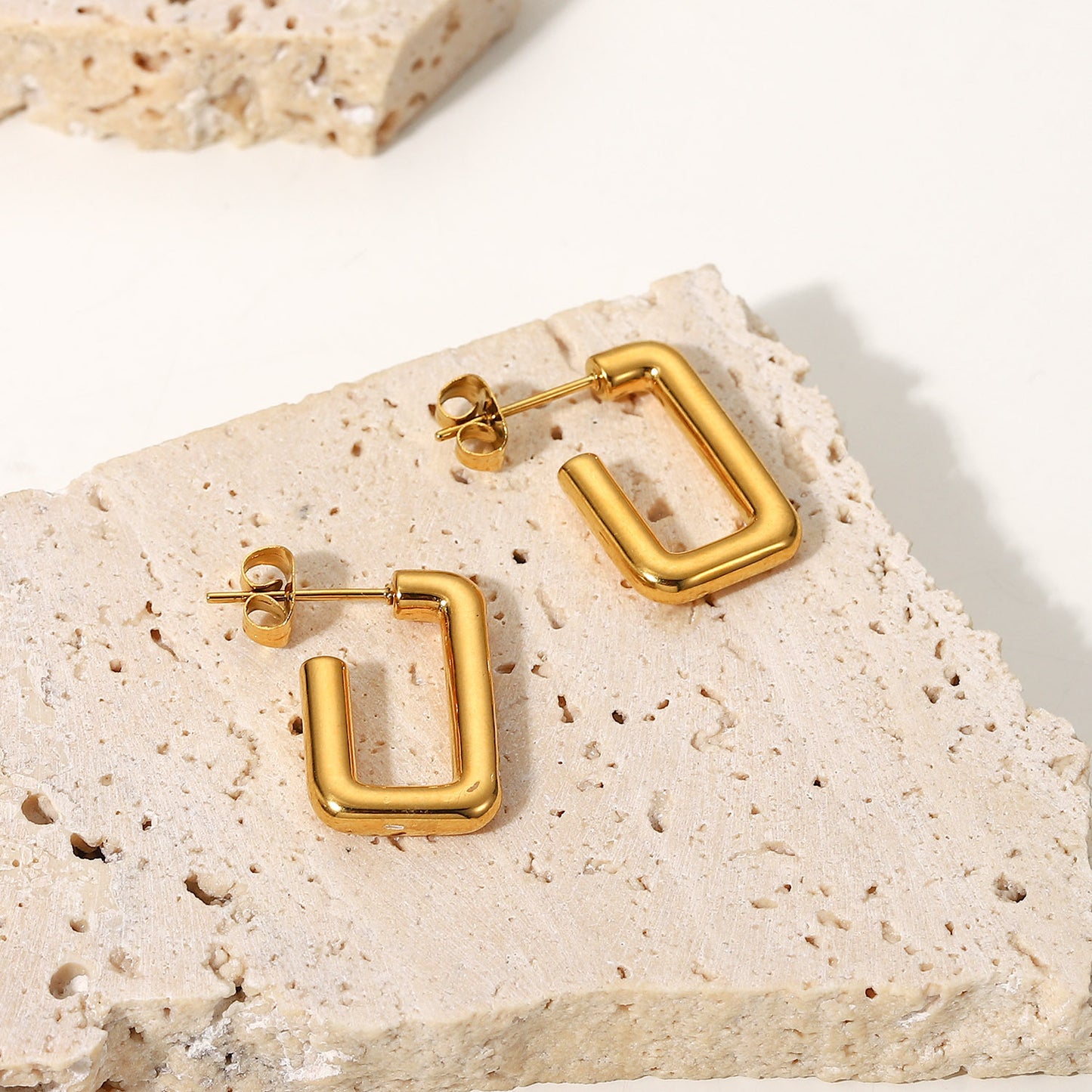 5pcs Stainless Steel Earrings 18 Gold Side Set Zirconium Simple Square Earrings Geometric Type Titanium Steel Earrings For Women
