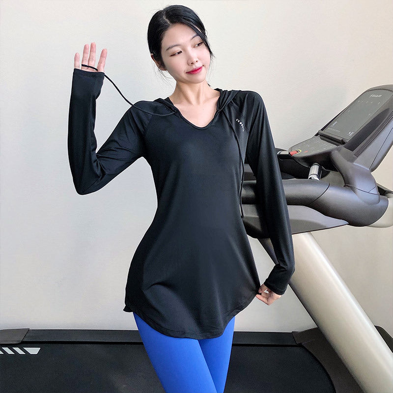 Casual Loose Blazer Women's Large Size Medium Length Yoga Wear Hoodie Fitness Wear Long Sleeves