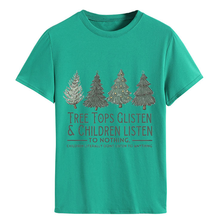 Tree Tops Round Neck Fashion Letter Top Women's T-Shirt Loose Short Sleeves