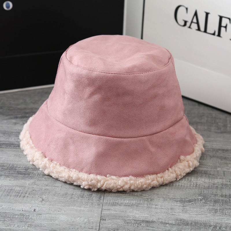 Double-Sided Hat Women's Japanese Lamb Hair Fisherman Hat Winter With Fluffy Deerskin Basin Hat Bucket Hat