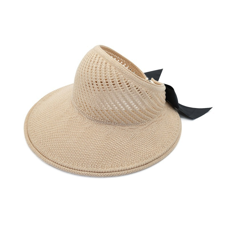 New Summer Hats Women's Sun Hat Empty Straw Hat Large Eaves Bow Foldable Beach Hat Sun Block Hat