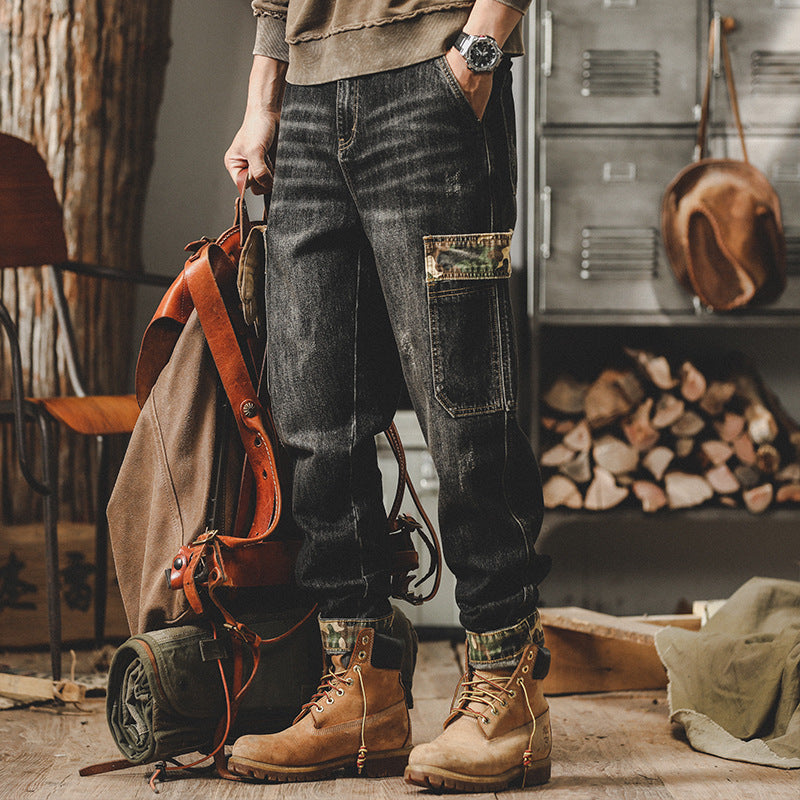 Heavy Cargo Pants Men Loose Straight Tube Large Size New Vintage Old Jeans Men Autumn