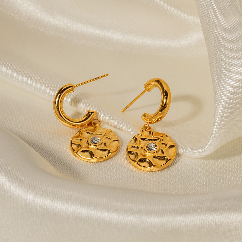 5pcs Stainless Steel Earrings 18K Gold Texture Set Diamond Round Earrings Women All Matching Earrings
