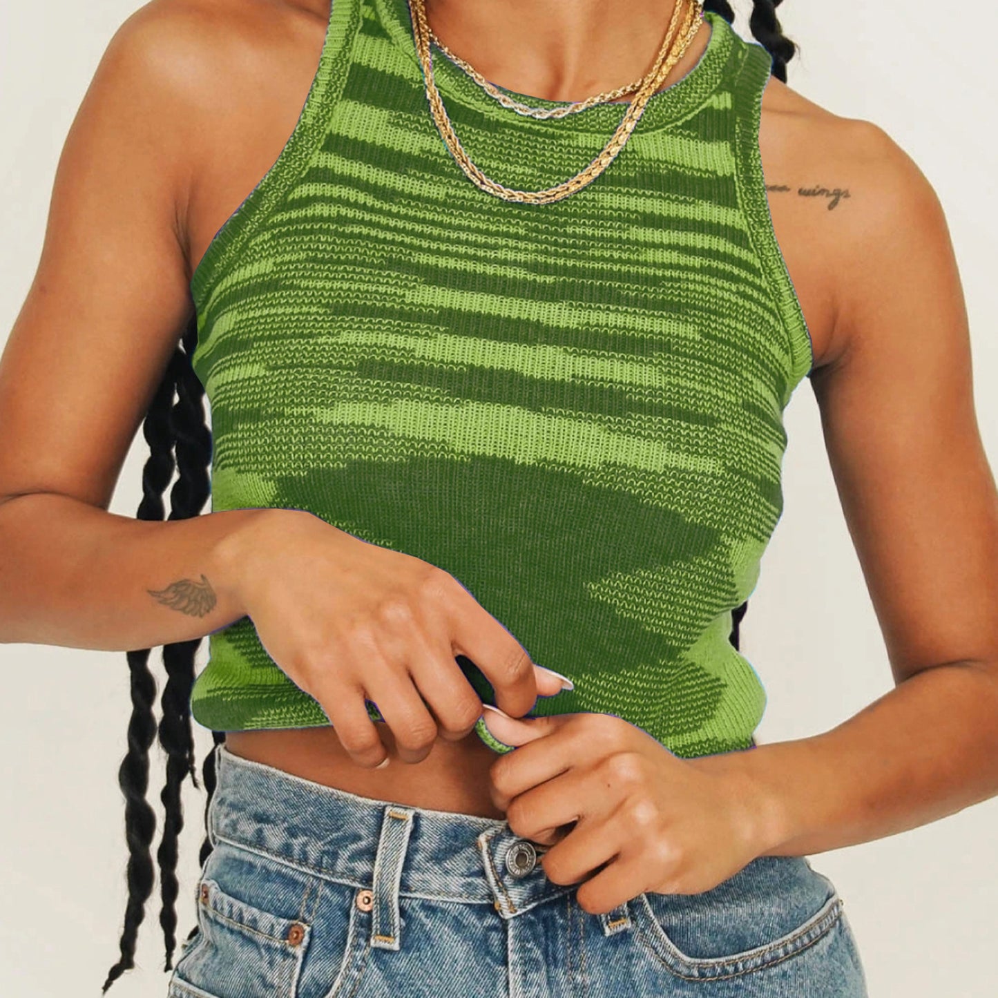 Knitted New Color Wool Woven Tight Vest Sleeveless Short Top