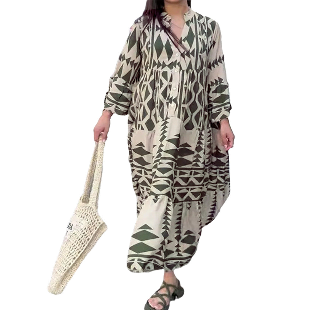 Large Size Women's Dress Autumn New Pullover Printed Bohemian Dress Women