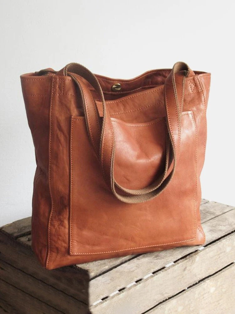 Women's Soft Leather Hand Bill With Pocket Shoulder Vintage Oil Wax Leather Large Capacity New Tote Bag For