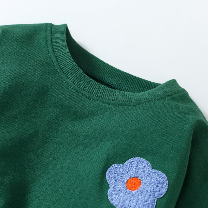 Autumn And Winter Girls' Suit Plus Fleece Long-Sleeved Children's Hoodie Suit Casual Girls' Suit