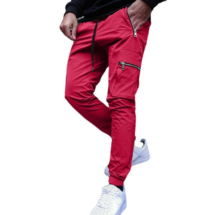 Multi-Pocket Sports Basketball Zipper Cargo Pants Small Feet Casual Men's Pants