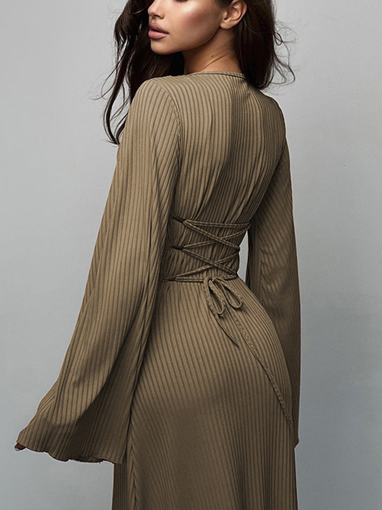Female Skirt Autumn And Winter New Loose Plus Size Dress Back Strap Horn Long Sleeve High Waist Thread Skirt