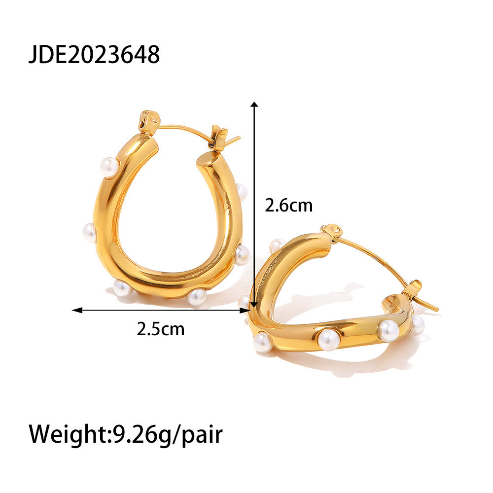 5pcs New 18K Gold Plated Profiled Pearl Earrings Fashion All Matching Earrings