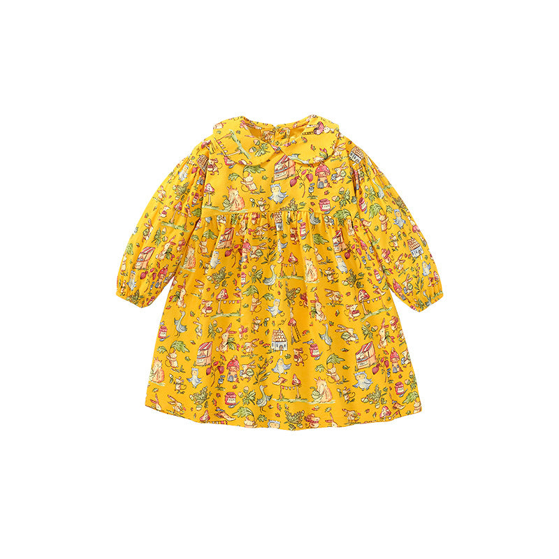 Autumn Long-Sleeved Children's Skirt Girls' Dress Cotton Casual Children's Dress