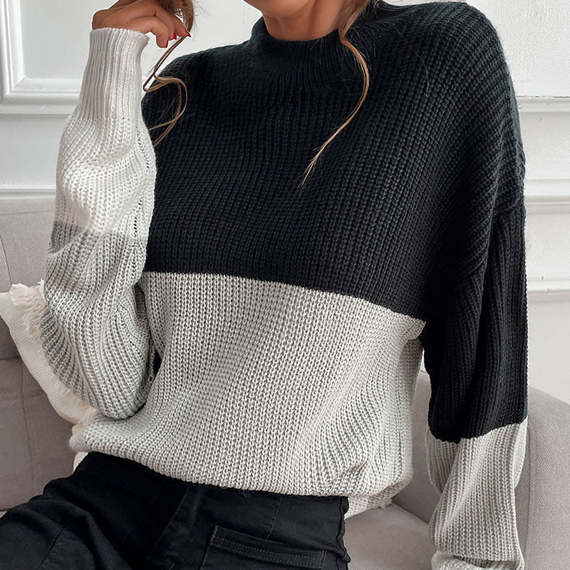Stay Cozy and Stylish with our Autumn and Winter Women's Color Matching Turtleneck Sweater - Long-Sleeved Fashion Essential
