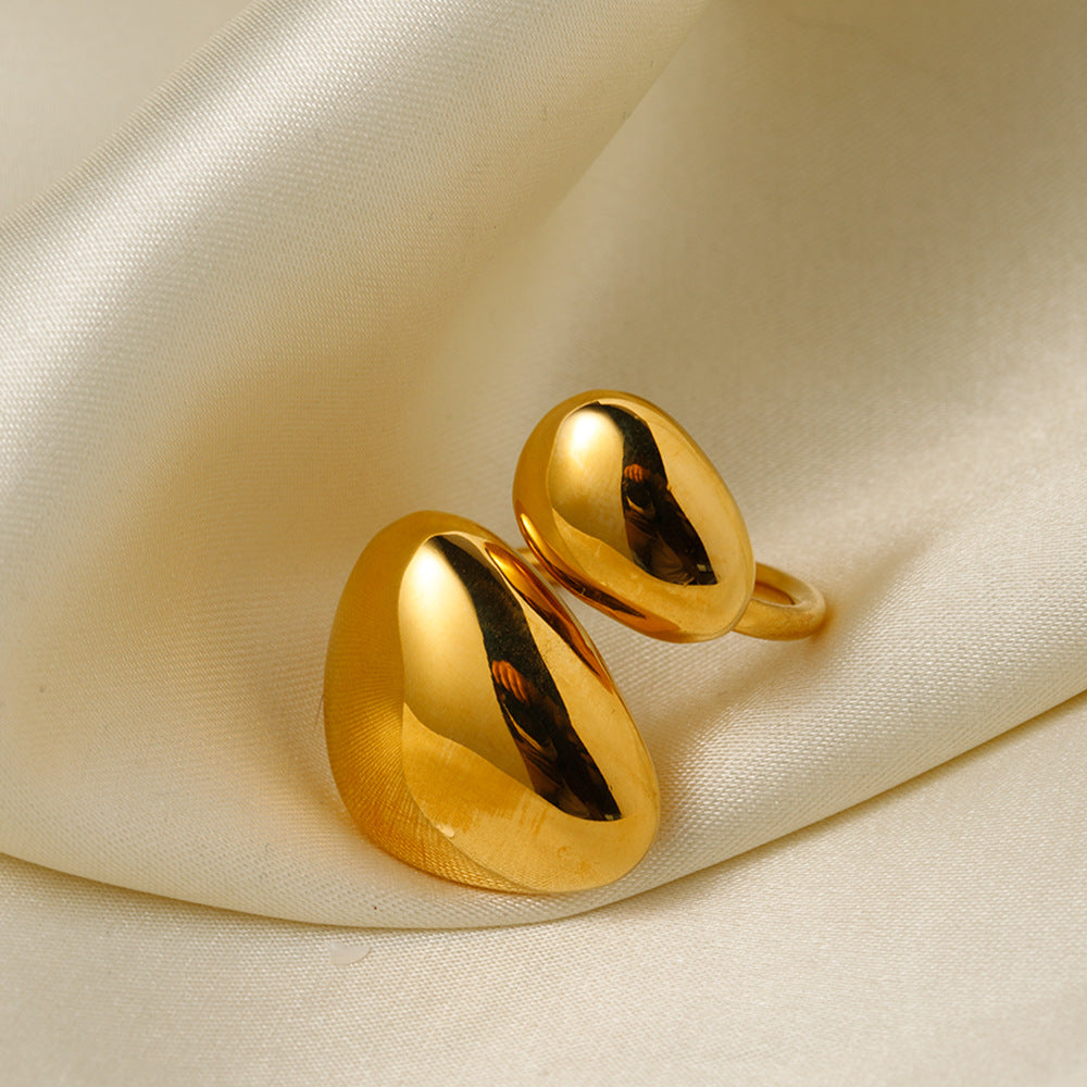 5pcs 18K Gold Stainless Steel Round Triangle Asymmetrical Opening Ring Does Not Fade All Matching Ring