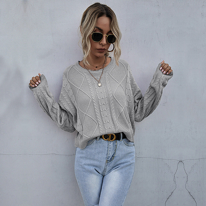 Solid Color Knitted Long Sleeve Twist Sen Short Bottom Sweater