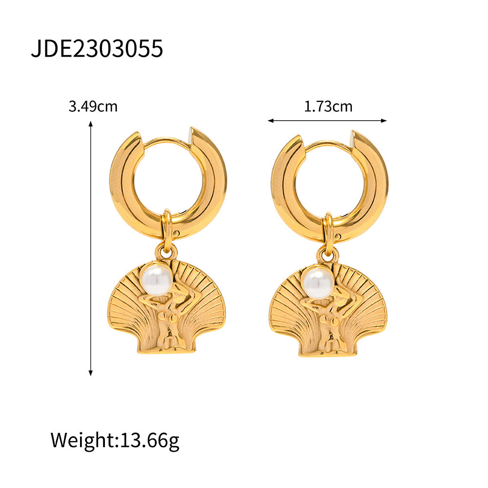 5pcs Accessories 18K Gold Plated Pearl Stainless Steel Pendant Earrings Do Not Fade Earrings