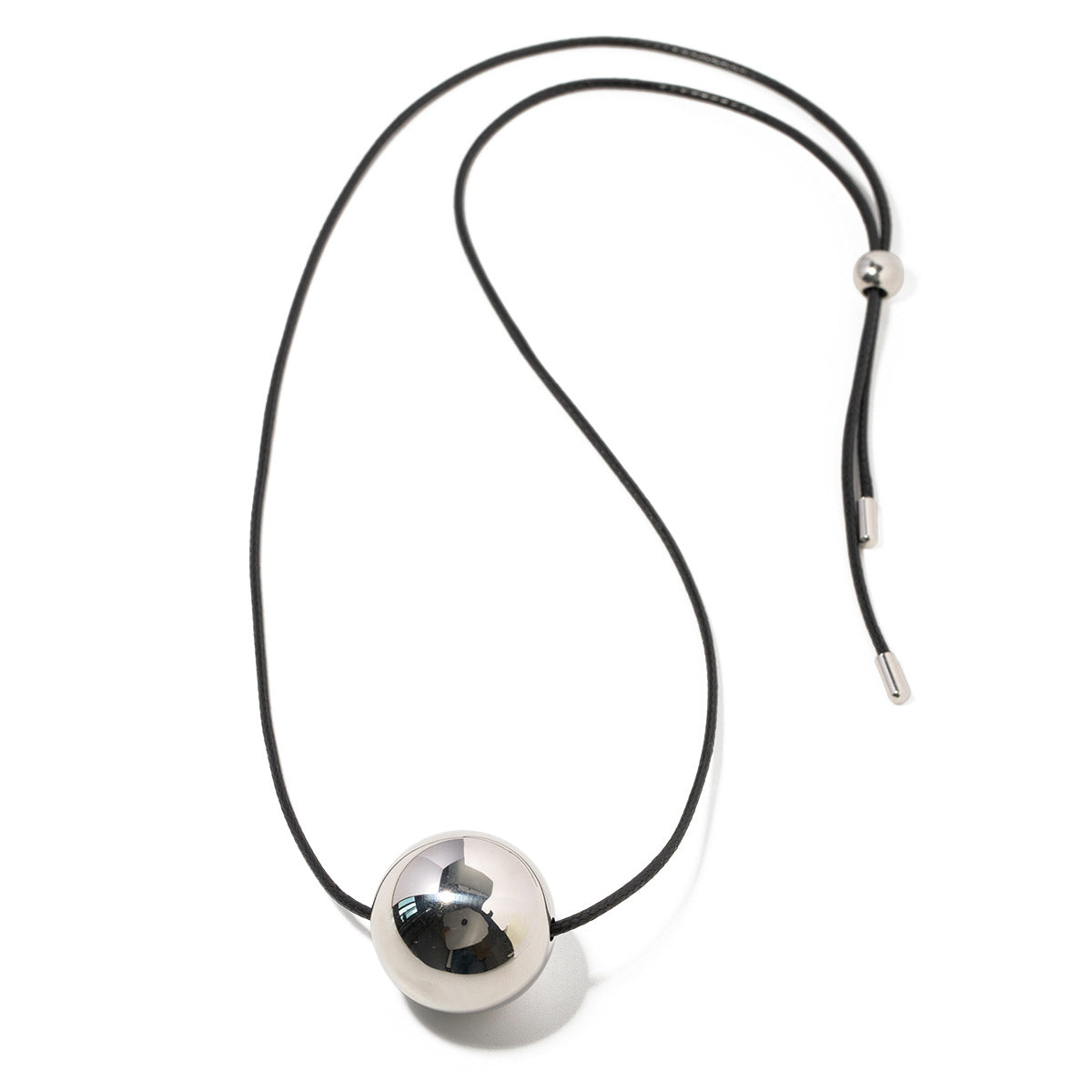 5pcs Necklace Steel Color Stainless Steel Wax Rope Draw Round Ball Pendant Necklace Necklace