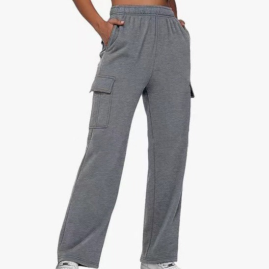 New Autumn And Winter Overalls Solid Color High Waist Slimming Design Sense Pocket Straight Leg Wide Loose Pants Women