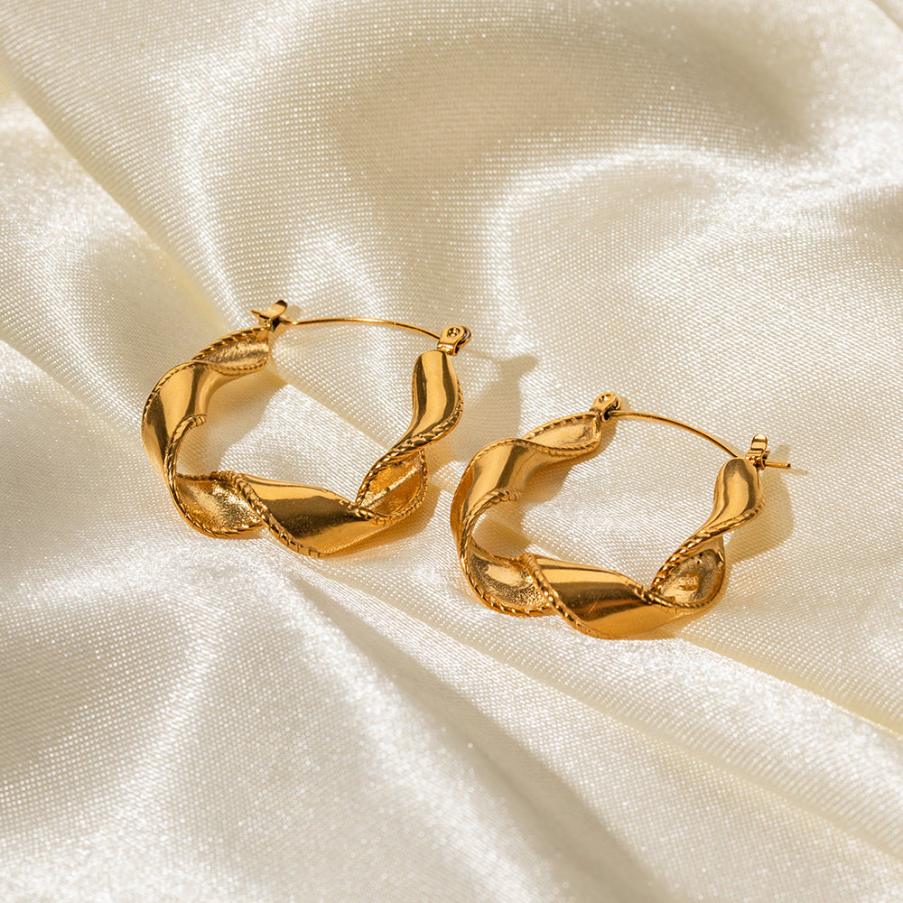 5pcs Earrings 18K Gold Stainless Steel Wavy Earring Advanced Design Non-Fading Earrings For Women