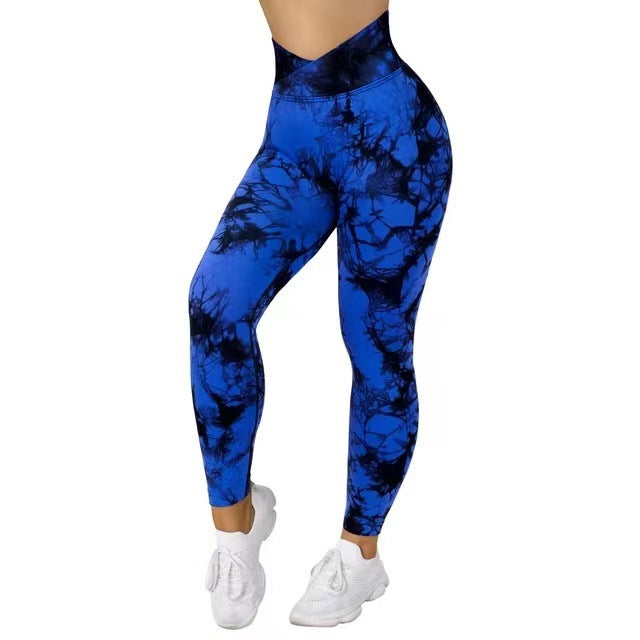 Cross Waist Tie-Dye Seamless Knit Tight Hip Lift Yoga Pants Women's Peach Hip Fitness