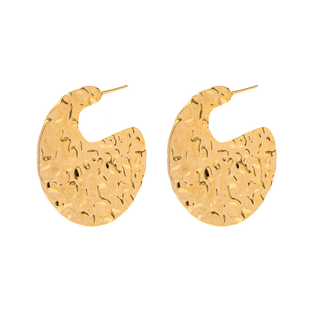 5pcs 18K Gold Hammer Stainless Steel Earrings Do Not Fade Niche Design Earrings