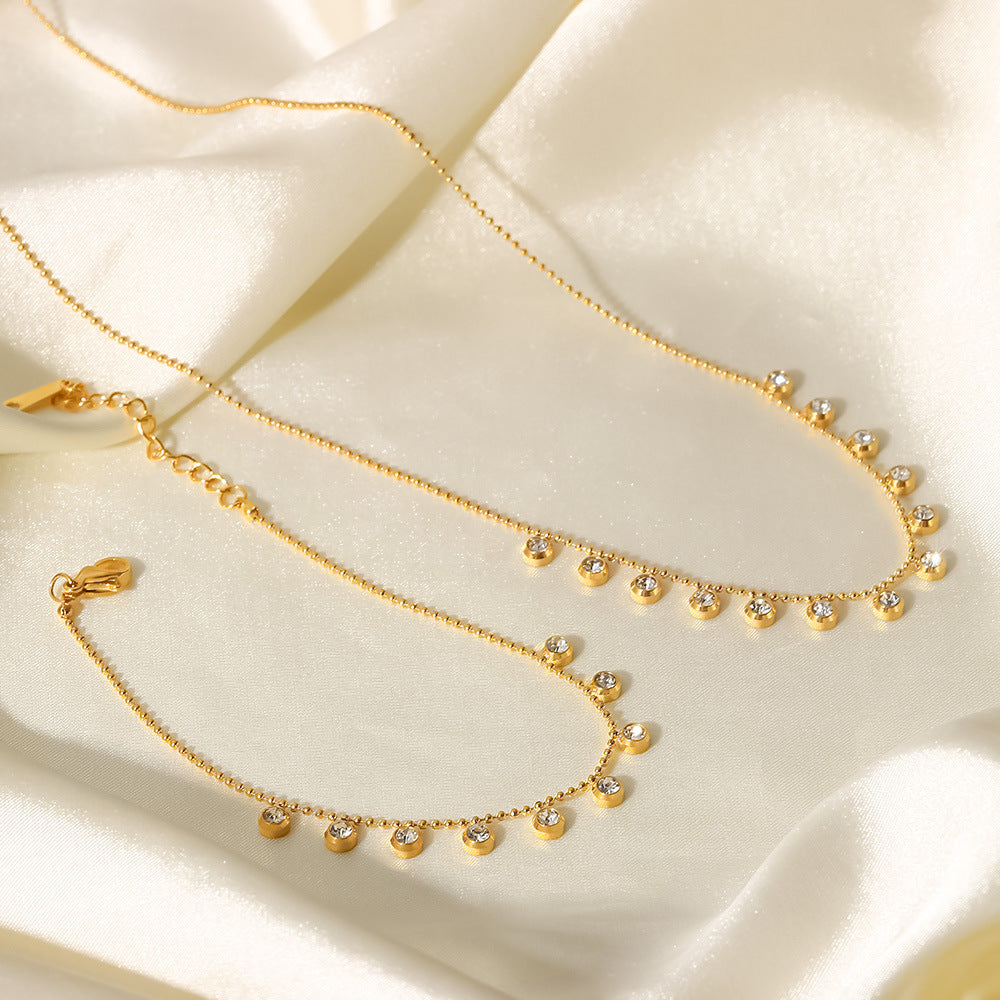 5pcs New Diamond Fringe Choker Fashion All-Match Titanium Steel Necklace White Zircon Stainless Steel Choker Women