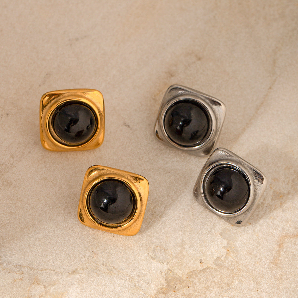 5pcs 18K Gold Stainless Steel Square Set Mn Earrings New Fashion Temperament Niche Design Earrings
