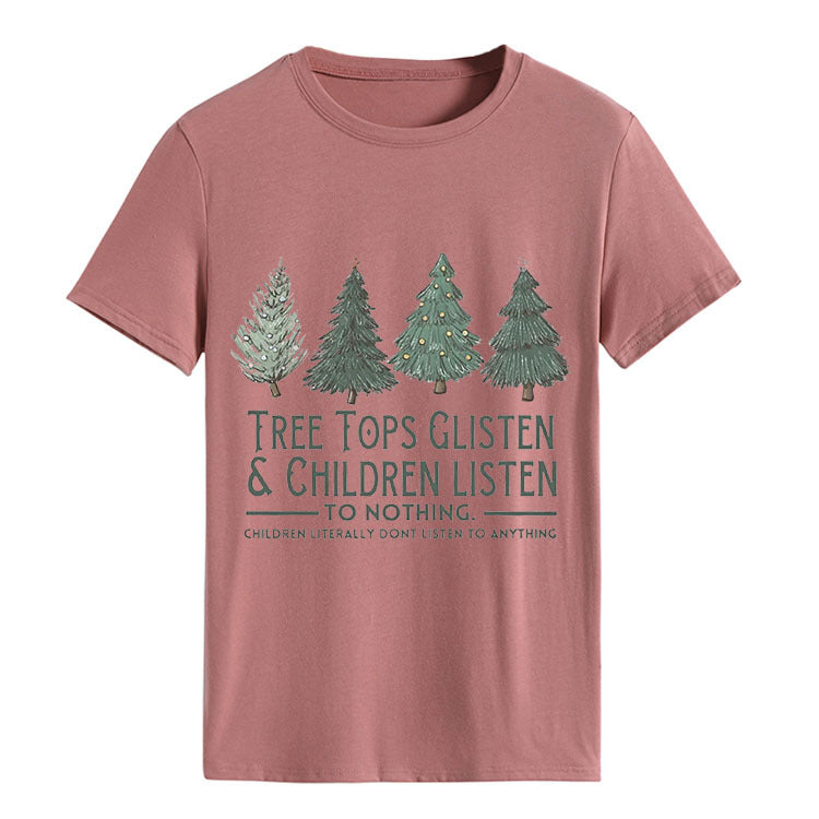 Tree Tops Round Neck Fashion Letter Top Women's T-Shirt Loose Short Sleeves