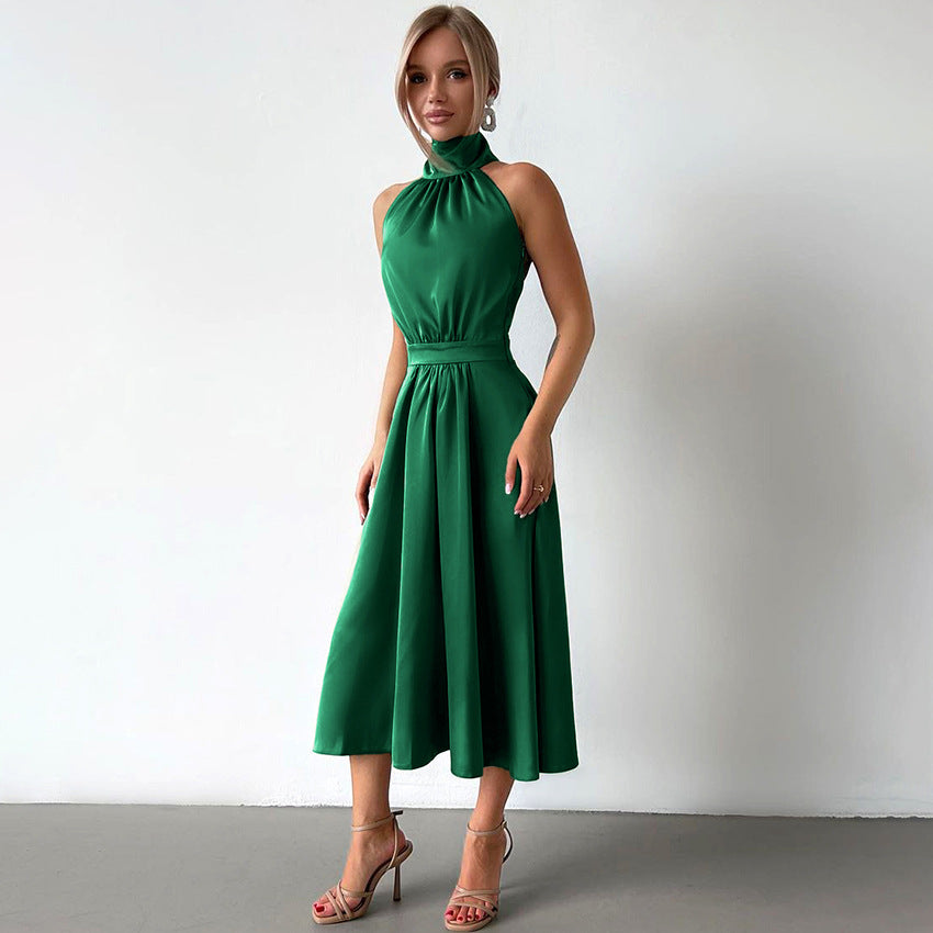 Satin Halter Dress Temperament Christmas Green Dress Dress For Women