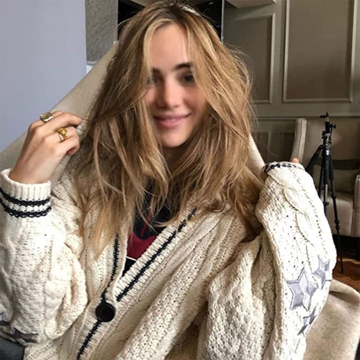 Autumn Winter Solid Color Long Sleeve Cardigan Feminine Commuter Batwing Knit Beige White Single Breasted Sweater Coat