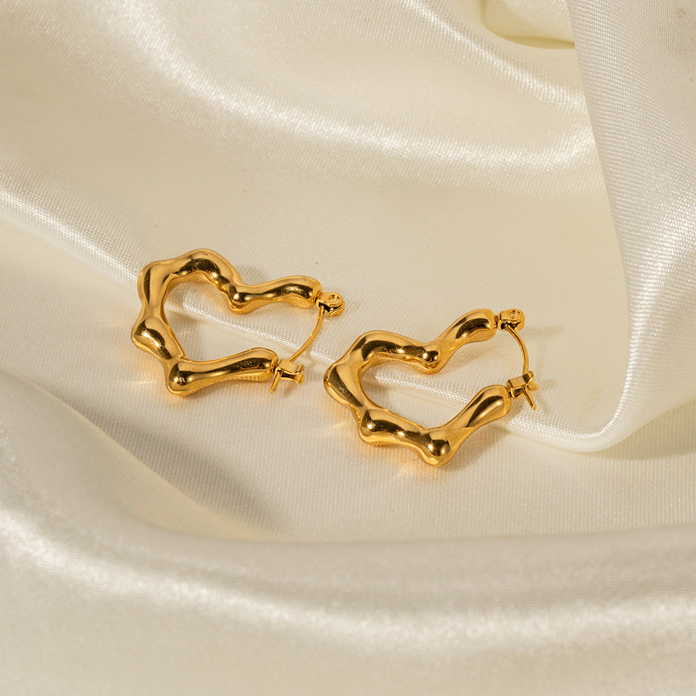 5pcs With Temperament Titanium Steel Earrings 18K Gold Plated Stainless Steel Bamboo Love Earrings Earrings Female
