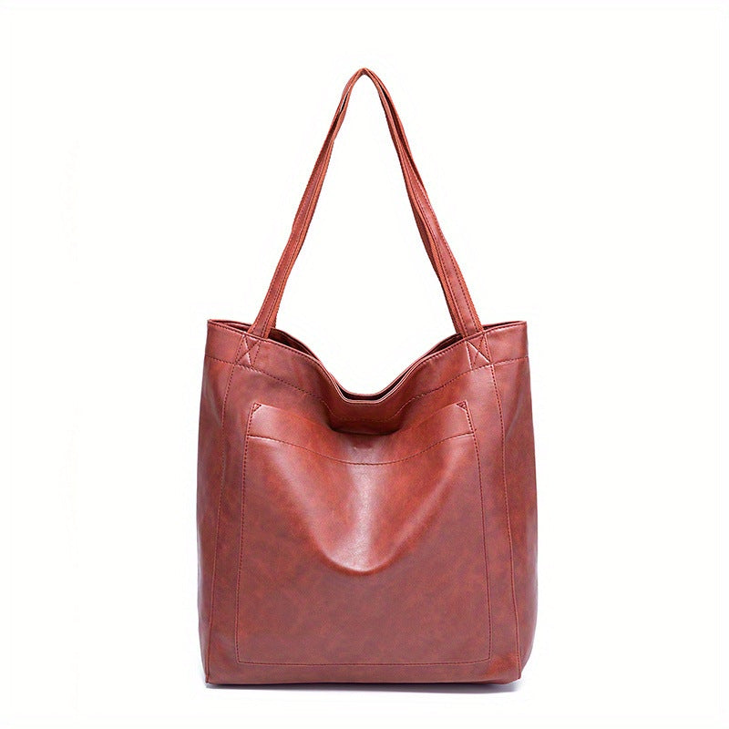 Women's Soft Leather Hand Bill With Pocket Shoulder Vintage Oil Wax Leather Large Capacity New Tote Bag For